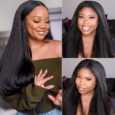 Yaki Straight 13X6 Lace Front Wig Transparent Human Wig For Women Black