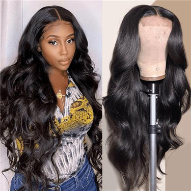 32 inch Long 4x4 Lace Closure Human Hair Wigs Body Wigs For Women Black