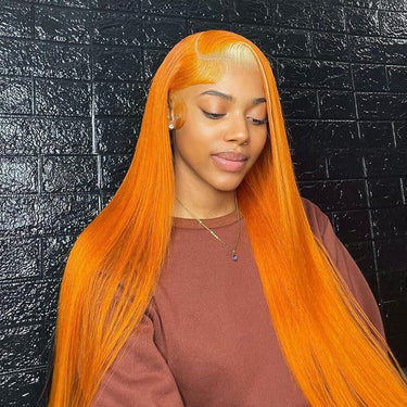 210% Density New Gradient Long Straight Hair Highlights 613 With Ginger Orange Colored Wigs