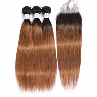 Megalook 3Bundles 1B/30 Ombre Human Hair Weaves With Virgin Human Hair Closure