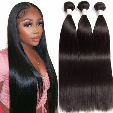 Megalook 10A 3Bundles Straight Hair Brazilian Human Hair Bundles Remy Hair Weave Extensions