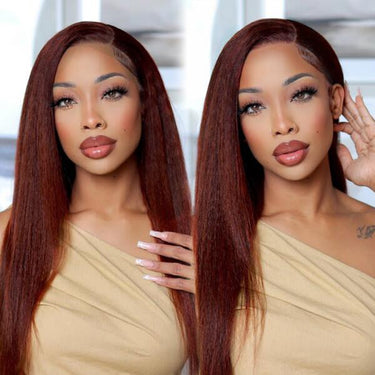 New #33 Red Brown Auburn Color Wig 4X4/13X4 Yaki Straight Human Hair Wig Fall Trend Hair